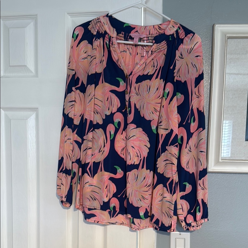 Lilly Pulitzer Pink and Blue Tie Front Blouse